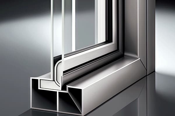 Querschnitt durch ein Fensterprofil mit Rahmen und Dichtung