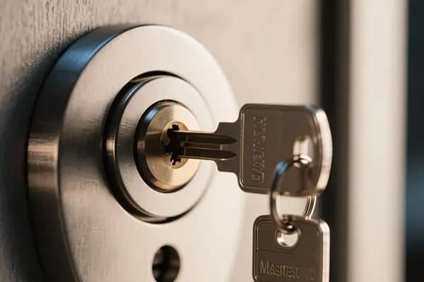 Schlüssel steckt in einem runden Schließzylinder