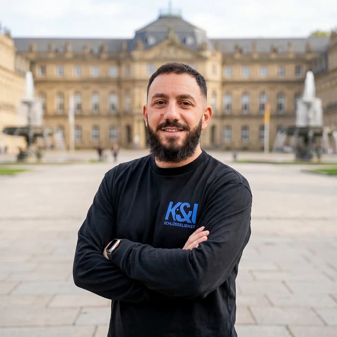Kahlil Kassem Schlüsseldienst Experte aus Bohnenviertel Stuttgart-Mitte, vor dem Neuen Schloss am Stuttgarter Schlossplatz