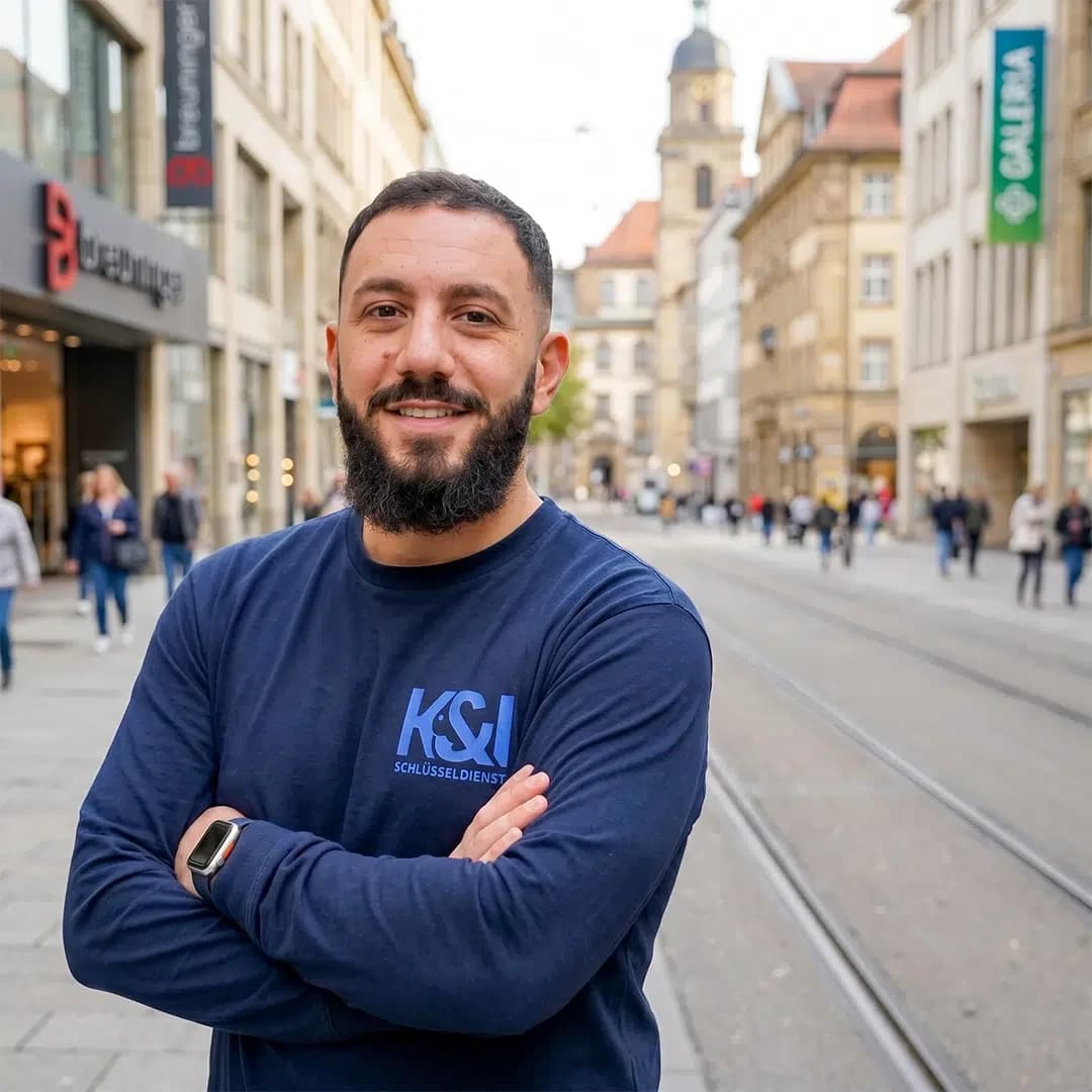 Kahlil Kassem Schlüsseldienst Experte aus Heslach Stuttgart-Süd, auf der Stuttgarter Königstraße mit Breuninger, Galeria und Stiftskirche