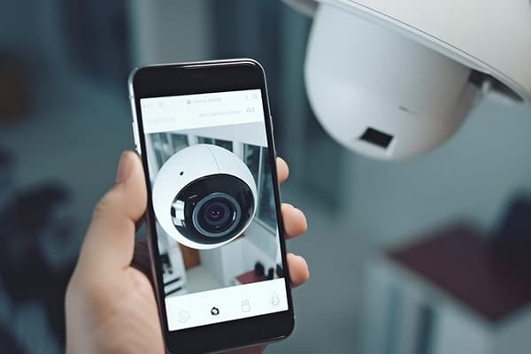 Überwachungskamera wird über eine App auf dem Smartphone kontrolliert