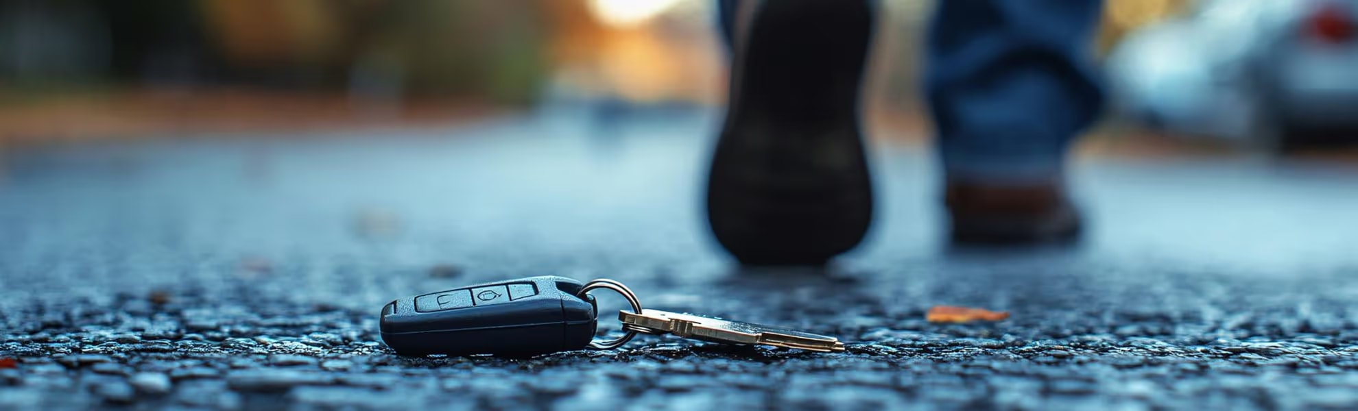 Verlorener Autoschlüssel auf Asphalt – K&I Schlüsseldienst Stuttgart fertigt Ersatzschlüssel und programmiert.